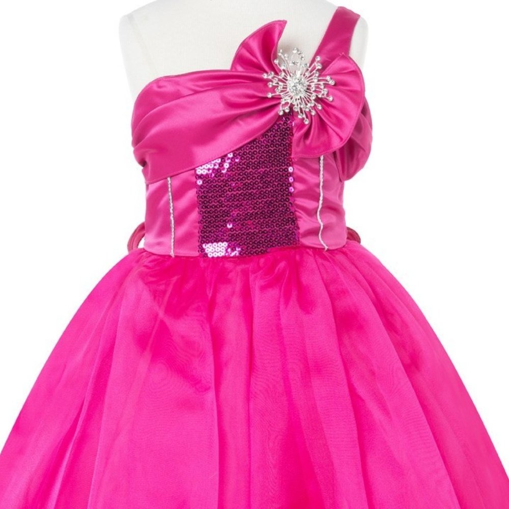 Big Girls One Shoulder Satin Organza Wedding Party Flower Dress Fuchsia Pink 10 - Picture 5 of 6